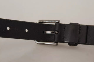 Dolce &amp; Gabbana Black Calf Leather Classic Metal Logo Buckle Belt