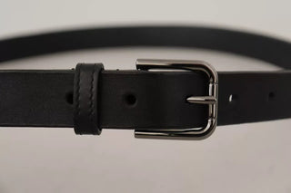 Dolce &amp; Gabbana Black Calf Leather Classic Metal Logo Buckle Belt