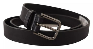 Dolce &amp; Gabbana Black Calf Leather Classic Metal Logo Buckle Belt