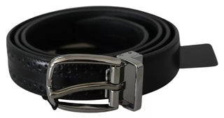 Dolce &amp; Gabbana Black Leather Silver Metal Buckle Classic Belt