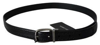 Dolce &amp; Gabbana Black Leather Silver Metal Buckle Classic Belt