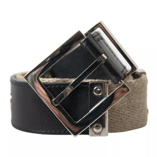 Dolce &amp; Gabbana Black Leather Beige Strap Silver Metal Buckle Belt