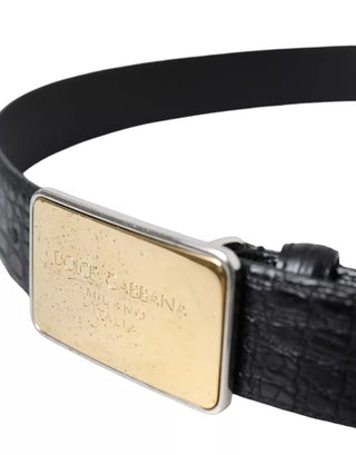 Dolce &amp; Gabbana Black Exotic Leather Gold Metal Buckle Belt