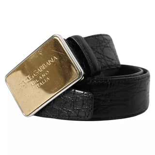 Dolce &amp; Gabbana Black Exotic Leather Gold Metal Buckle Belt