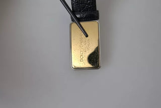 Dolce &amp; Gabbana Black Exotic Leather Gold Metal Buckle Belt