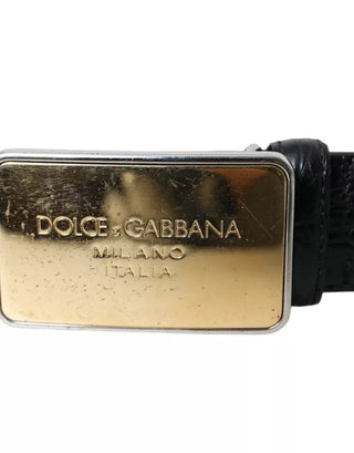 Dolce &amp; Gabbana Black Exotic Leather Gold Metal Buckle Belt