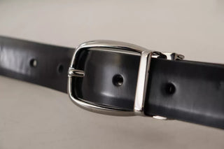 Dolce &amp; Gabbana Black Classic Leather Chrome Metal Buckle Belt