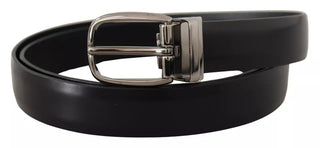 Dolce &amp; Gabbana Black Classic Leather Chrome Metal Buckle Belt