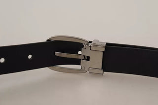 Dolce &amp; Gabbana Black Classic Leather Chrome Metal Buckle Belt