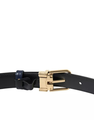 Dolce &amp; Gabbana Blue Leather Gold Metal Buckle Men Belt