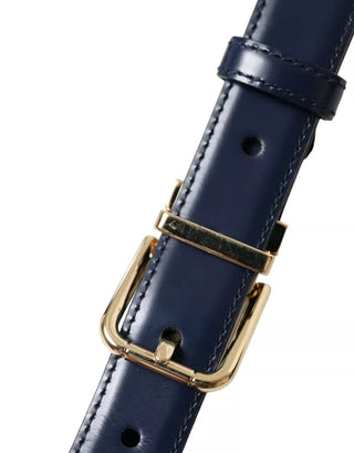 Dolce &amp; Gabbana Blue Leather Gold Metal Buckle Men Belt