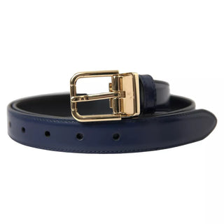 Dolce &amp; Gabbana Blue Leather Gold Metal Buckle Men Belt