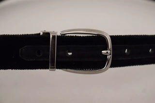 Dolce &amp; Gabbana Black Velvet Silver Tone Metal Logo Buckle Belt