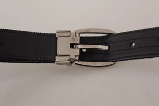 Dolce &amp; Gabbana Black Velvet Silver Tone Metal Logo Buckle Belt