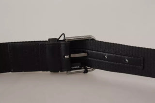 Dolce &amp; Gabbana Blue Black Logo Print Silver Buckle Belt