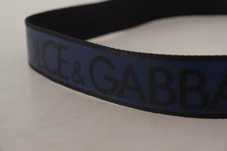 Dolce &amp; Gabbana Blue Black Logo Print Silver Buckle Belt