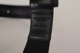 Dolce &amp; Gabbana Blue Black Logo Print Silver Buckle Belt