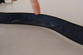 Dolce &amp; Gabbana Blue Black Logo Print Silver Buckle Belt