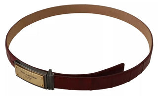 Dolce &amp; Gabbana Brown Leather Gold Engraved Metal Buckle Belt