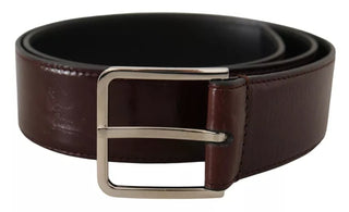 Dolce &amp; Gabbana Dark Brown Leather Logo Engraved Metal Buckle Belt