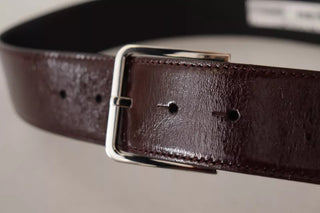 Dolce &amp; Gabbana Dark Brown Leather Logo Engraved Metal Buckle Belt