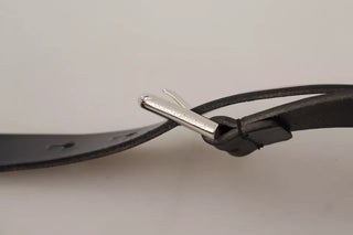 Dolce &amp; Gabbana Black Leather Silver Tone Metal Buckle Classic Belt