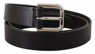 Dolce &amp; Gabbana Black Leather Silver Tone Metal Buckle Classic Belt