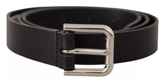 Dolce &amp; Gabbana Black Leather Silver Tone Metal Buckle Classic Belt