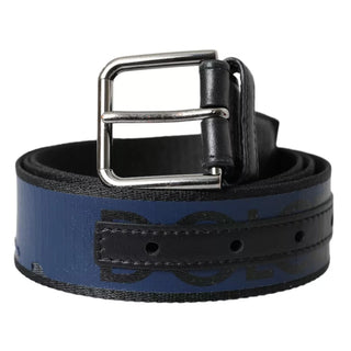 Dolce &amp; Gabbana Blue Leather Logo Print Metal Buckle Men Belt