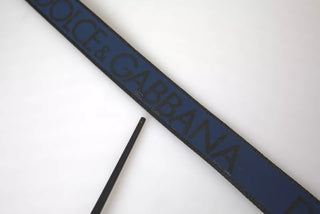 Dolce &amp; Gabbana Blue Leather Logo Print Metal Buckle Men Belt