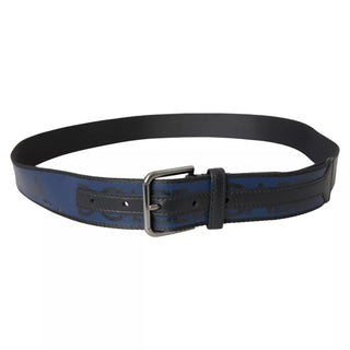 Dolce &amp; Gabbana Blue Leather Logo Print Metal Buckle Men Belt