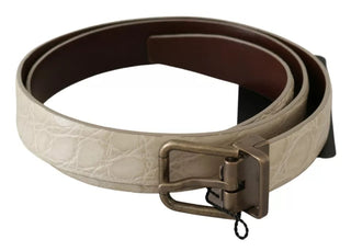 Dolce &amp; Gabbana Cream Beige Gold Buckle Waist Leather Belt