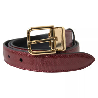 Dolce &amp; Gabbana Maroon Leather Gold Metal Buckle Men Belt