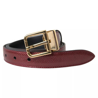 Dolce &amp; Gabbana Maroon Leather Gold Metal Buckle Men Belt