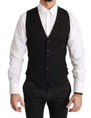 Dolce & Gabbana Black Solid STAFF Slim Fit Waistcoat Vest