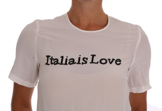 Dolce &amp; Gabbana Silk Sequined 'Italia Is Love' White Blouse