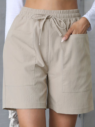 Solid Drawstring Shorts, Summer Casual Pocket Shorts, Women's Clothing 