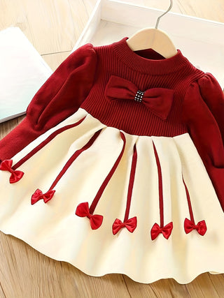 Girls Long Sleeve Princess Dress - Polyester, Polyamide, Acrylic Fibers - Autumn/Winter Collection - Cute Butterfly Pattern - Kids Elastic Bodycon Dress 