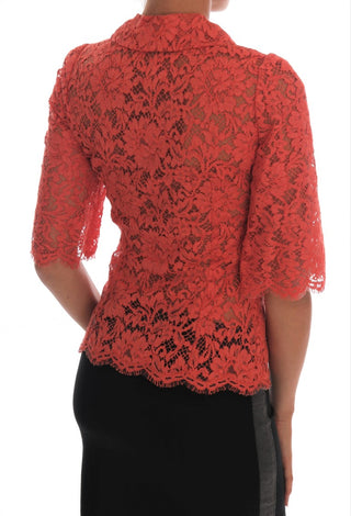 Dolce &amp; Gabbana Elegant Orange Floral Lace Crystal Cardigan Blouse