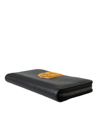 Dolce &amp; Gabbana Black Leather Logo Patch Zip Around Continental Wallet