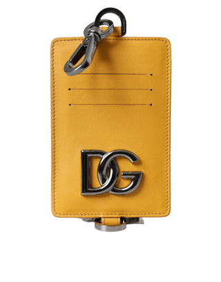 Dolce &amp; Gabbana Orange Calf Leather Credit Card Holder Clip On Wallet