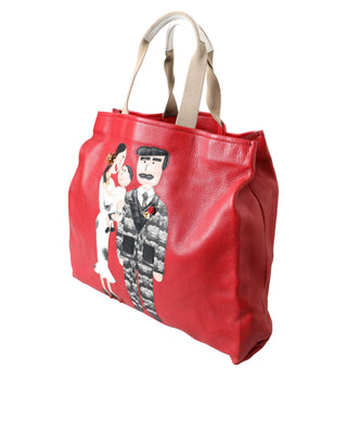 Dolce &amp; Gabbana Red Leather #DGFamily Patch Shopping Tote Bag