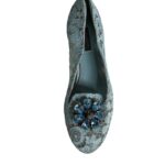 Dolce &amp; Gabbana Blue Lace Crystal Ballet Flats Loafers Shoes