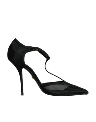 Dolce &amp; Gabbana Black Mesh T-strap Stiletto High Heels Shoes