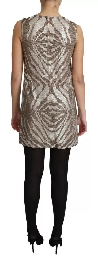 Dolce & Gabbana Brown Crystal Shift Mini Zebra Silver Dress