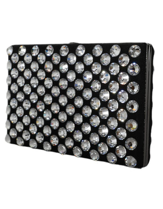 Dolce &amp; Gabbana Black Velvet Crystal Clutch Evening Party Purse Bag