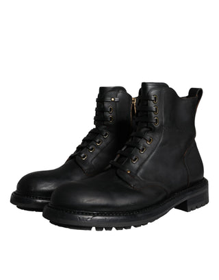 Dolce &amp; Gabbana Black Lace Up Mid Calf Boots Men Shoes