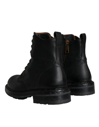 Dolce &amp; Gabbana Black Lace Up Mid Calf Boots Men Shoes