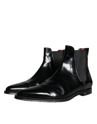 Dolce &amp; Gabbana Black Leather Chelsea Ankle Boots Shoes