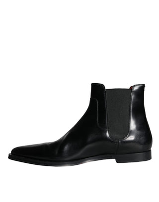 Dolce &amp; Gabbana Black Leather Chelsea Ankle Boots Shoes